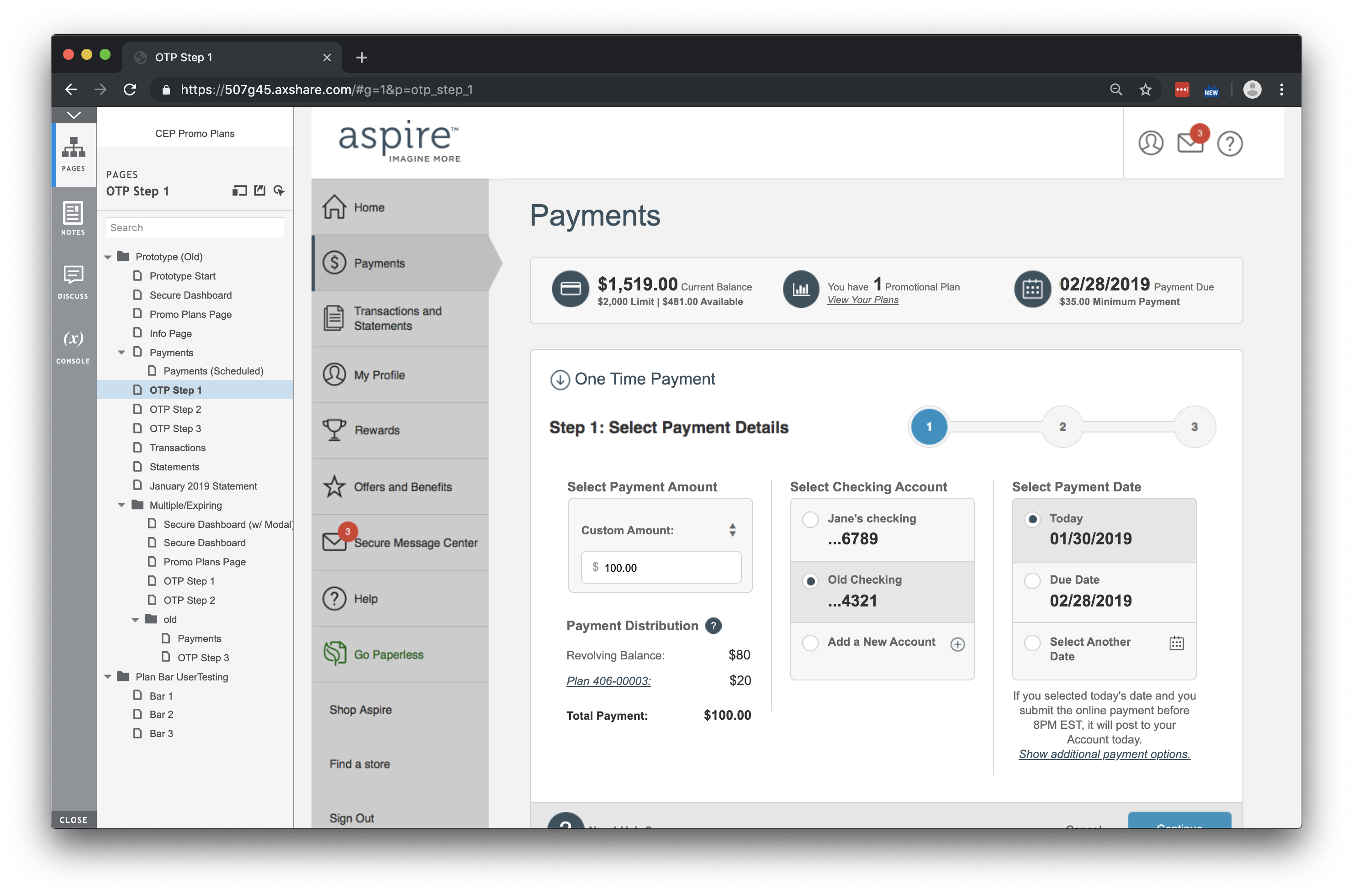 Screenshot of the desktop prototype for Promo Plans